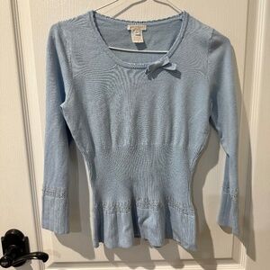 Artisan NY Blue Knit Beaded Peplum Sweater Top with Bow Sz S